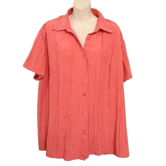 T. Milano Short Sleeve Embroidered Button Down Top Sz 20W - Picture 1 of 5